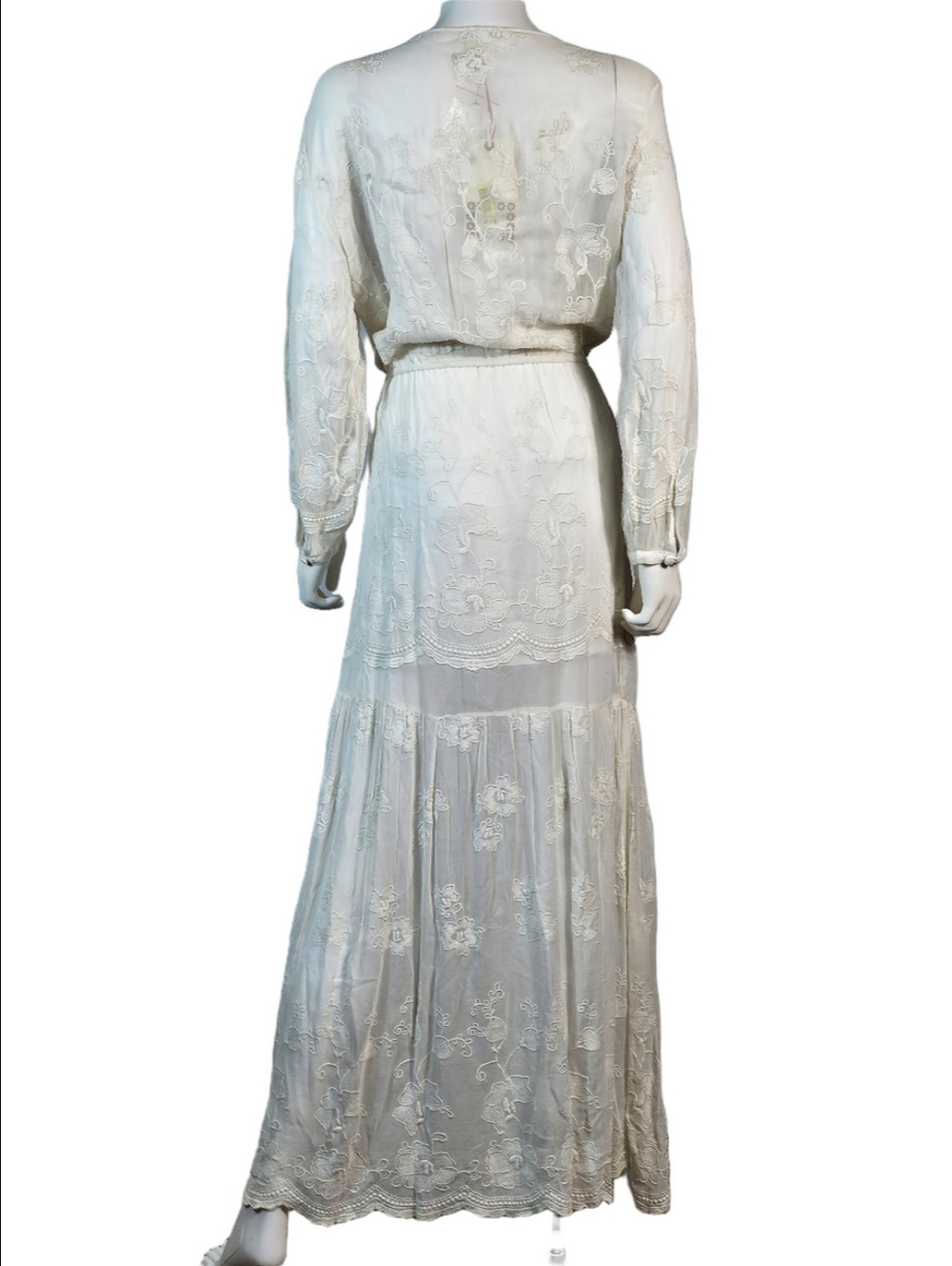 NWT Chelsea & Violet Ivory Embroidered Mesh Semi-Sheer Long Sleeve Maxi Dress - Picture 10 of 16